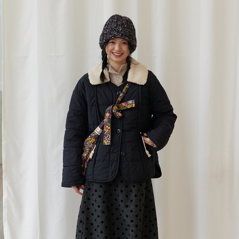 短款翻领方格棉服|外套|冬款|Sora-1698 - 女装休闲/机能外套 - 尼龙 黑色