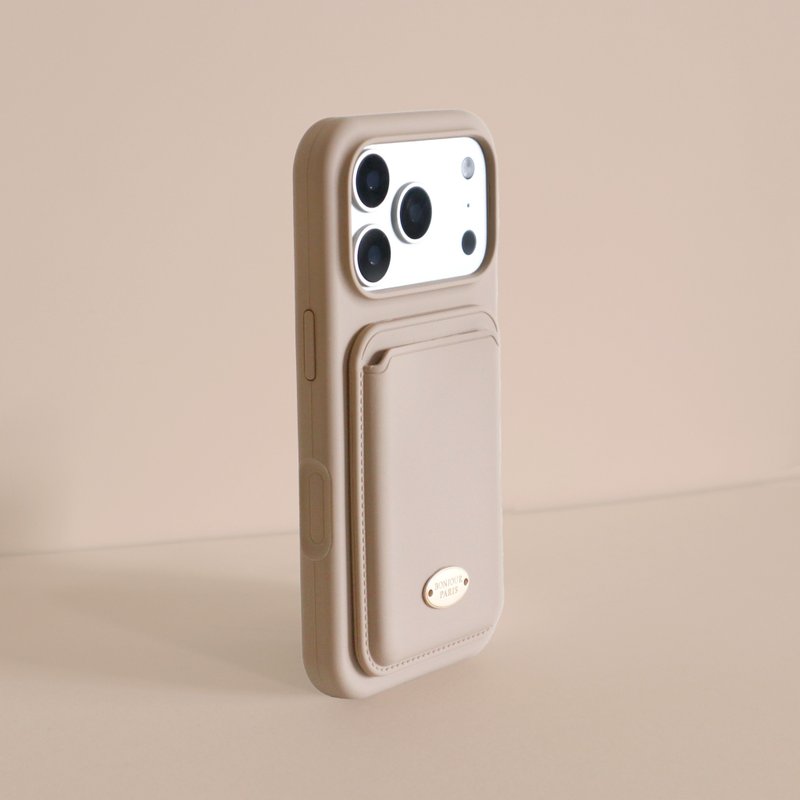 首尔限定(磁吸壳+卡夹)iPhone17.16.15小法国香草奶茶手机壳 - 手机壳/手机套 - 塑料 卡其色