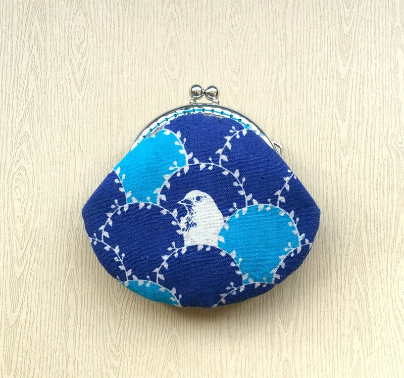鸟儿 贝壳口金-蓝蓝 - 零钱包 - 棉．麻 蓝色