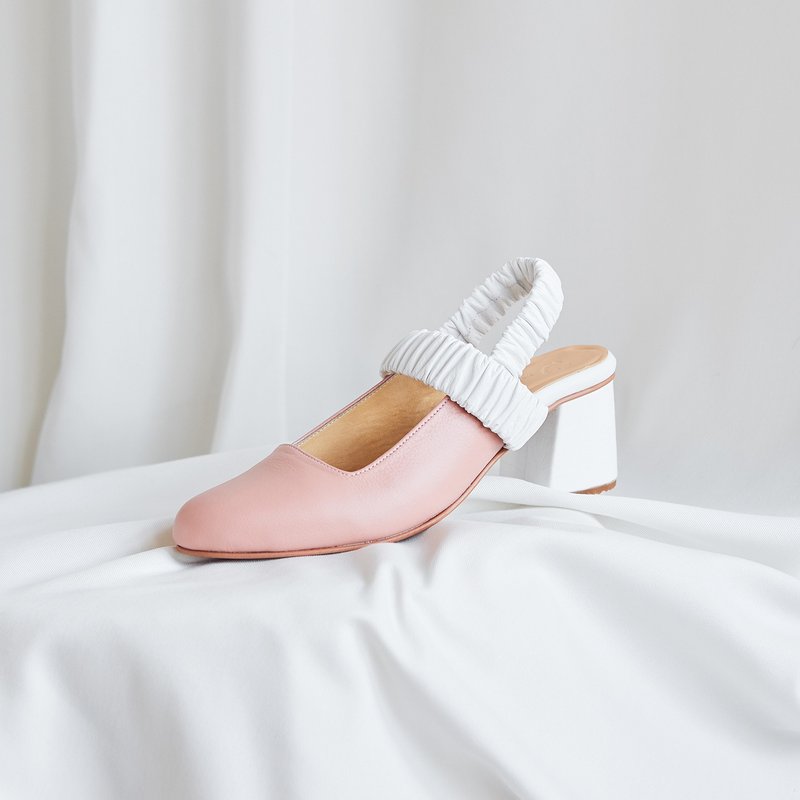 Pink:White - PEONY Slingback Heels - 高跟鞋 - 真皮 粉红色
