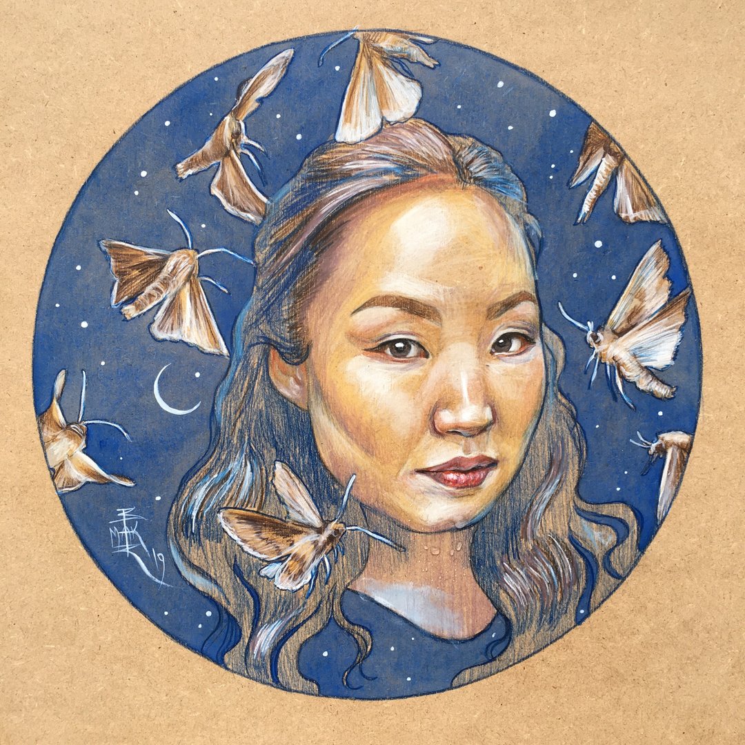 手绘风格人像画  人像画作 木板上的肖像 - 订制画像 - 木头 多色