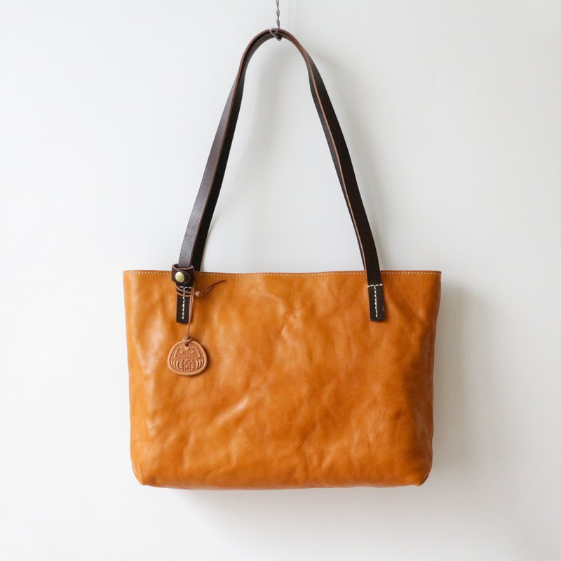 库存清仓 A4尺寸兼容于真皮单肩拉链手提袋 - 手提包/手提袋 - 真皮 橘色