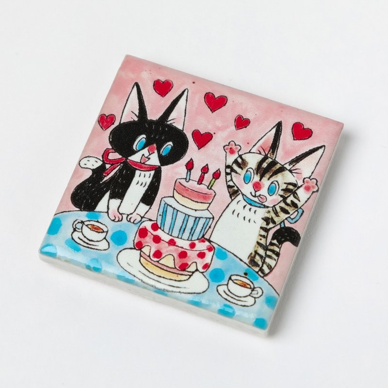 磁铁 猫猫生日快乐 - 冰箱贴/磁贴 - 瓷 粉红色
