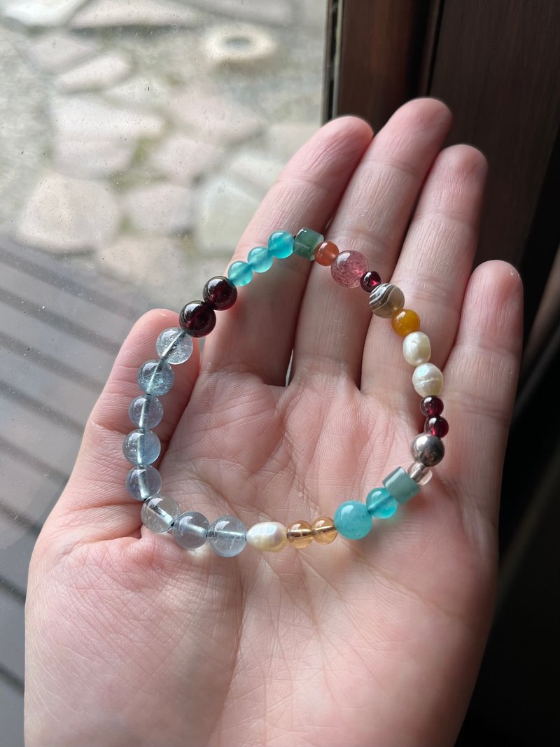 I 海滩 I 天然海蓝宝手珠 水晶手链 - 手链/手环 - 半宝石 蓝色