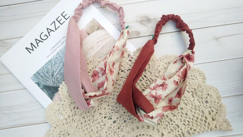 吱吱札札-交叉发带-粉红花雨 - 发带/发箍 - 棉．麻 