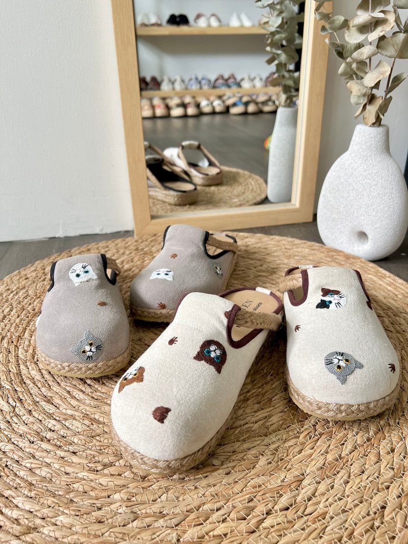 猫刺绣凉鞋 - 手工制作 - 拖鞋 - 绣线 多色