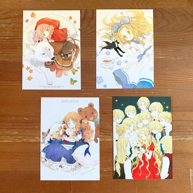 香港插画师Chiya 童话绘本系列明信片 共四款 - 卡片/明信片 - 纸 白色