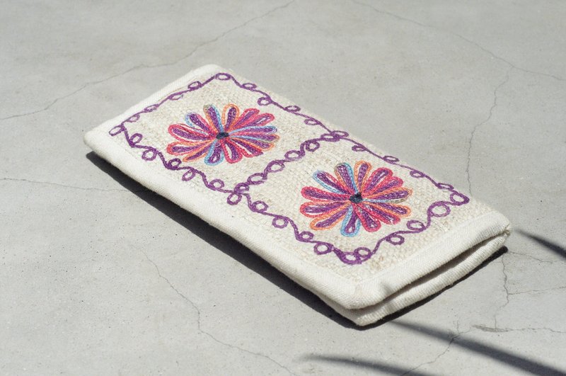 情人节 自然棉麻编织感皮夹 / 长皮夹 / 民族风零钱包 / 钱包 - 清新 森林花朵手感刺绣 - 皮夹/钱包 - 棉．麻 多色