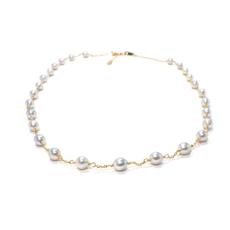 K18YG Akoya 珍珠小珍珠巴洛克风格项链配天然银蓝滑动部件 KR61131 - 项链 - 珍珠 