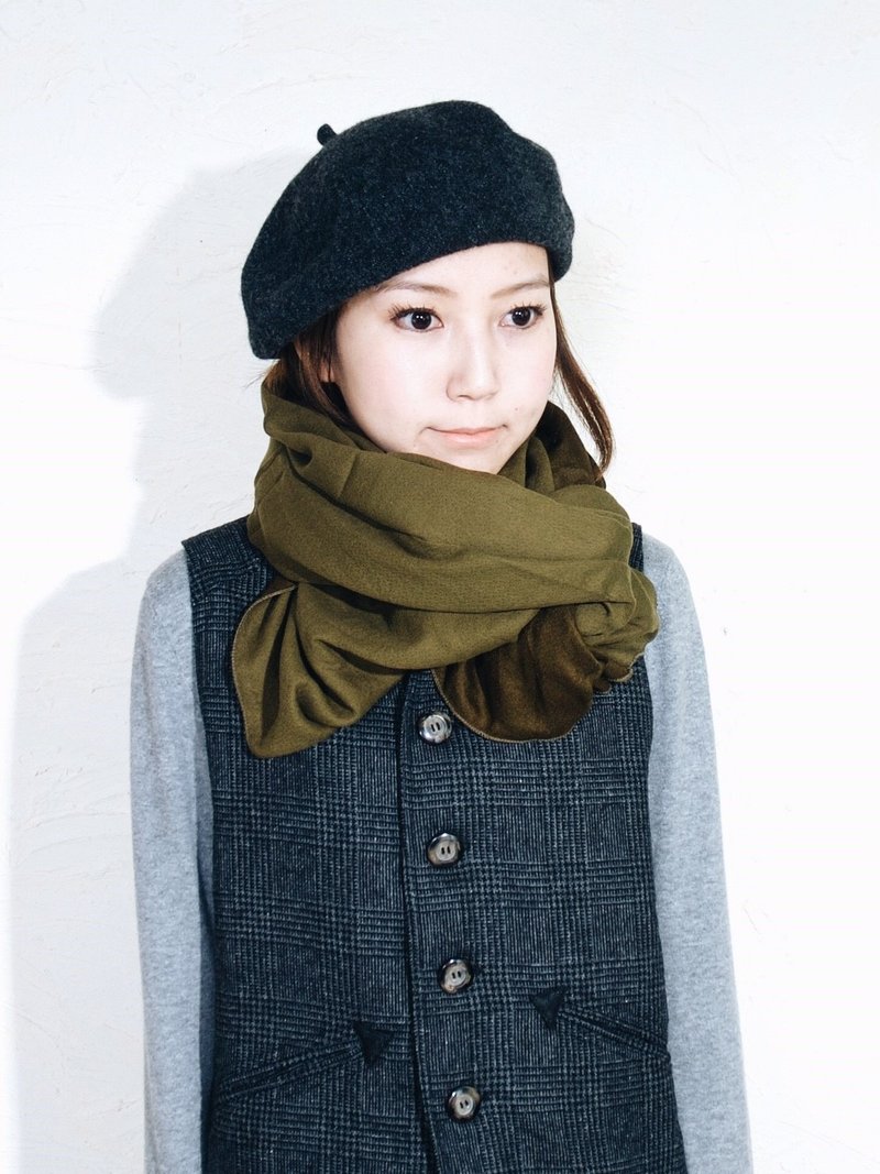 Omake纯棉大地双色围巾（剩褐色) - 丝巾 - 棉．麻 绿色