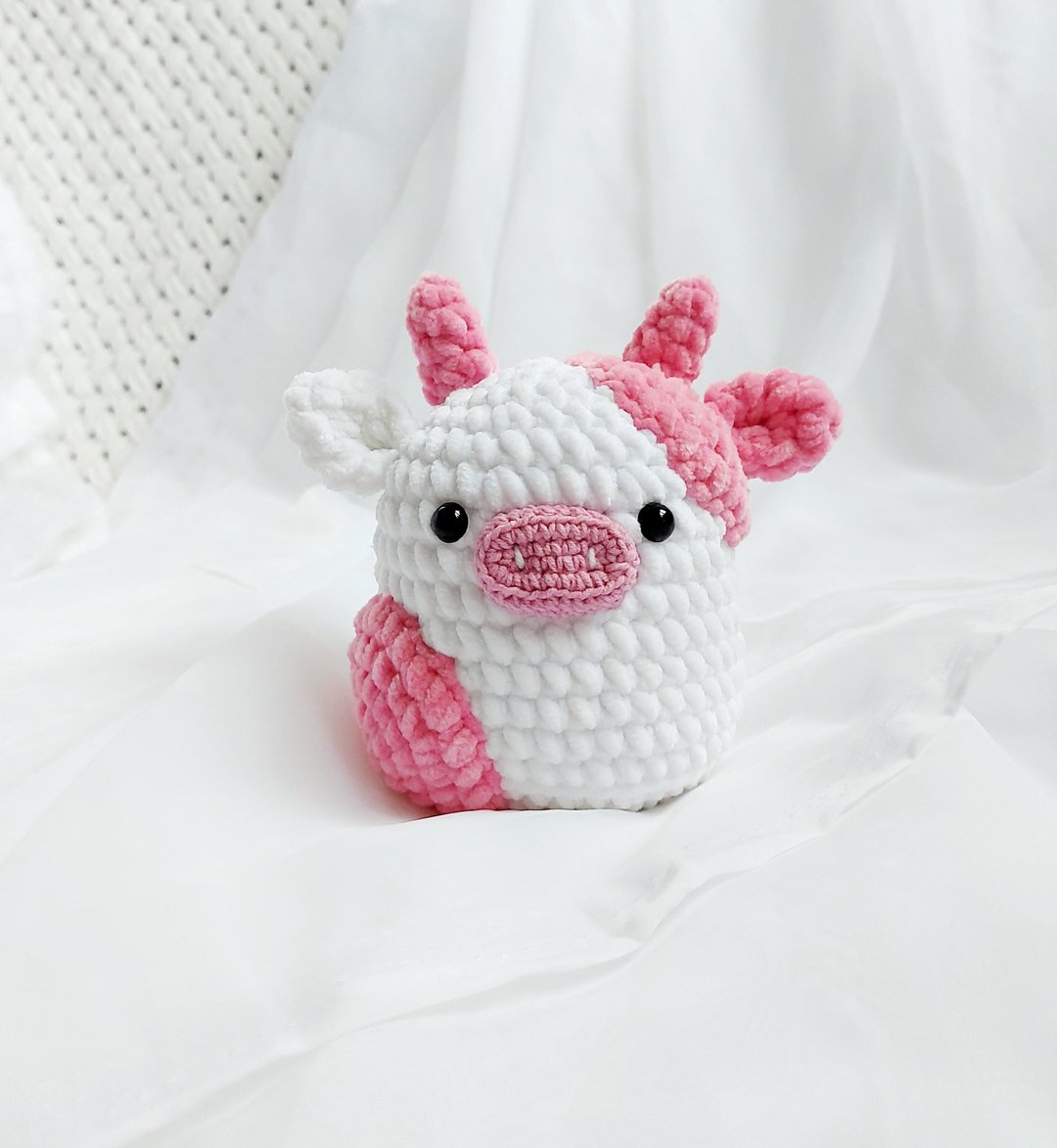 Crochet cow Plush cow Pink cow Crochet plush cow toy Cow toy Cow stuffed animal - 玩具/玩偶 - 绣线 粉红色