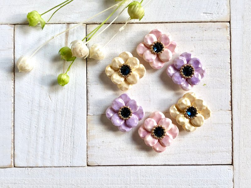 2Way Anemone 3-piece lucky bag - 耳环/耳夹 - 粘土 金色