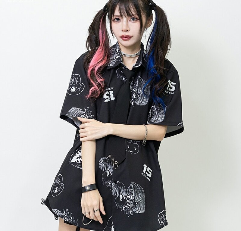 ICHGO联名脑浆少女满版印花短袖领带衬衫ACDC RAG台湾代理JA0729 - 女装衬衫 - 聚酯纤维 