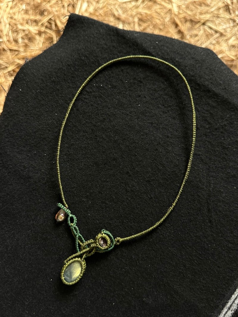 拉长石西瓜碧玺编织蜡线项链 - 项链 - 半宝石 绿色