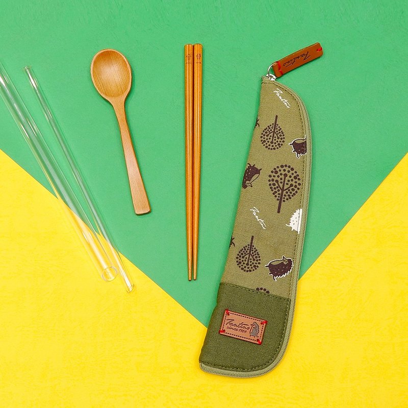 独创布花餐具袋:抹茶绿(丛林躲猫猫)环保餐具/减塑/毕业季 - 其他 - 棉．麻 绿色