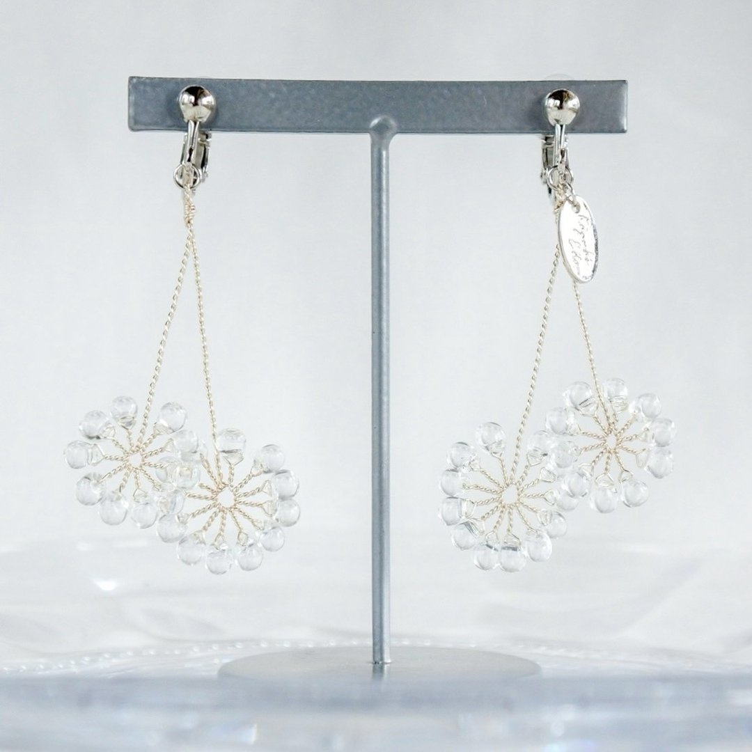 Double Fireworks (Silver)　wire accessory - 耳环/耳夹 - 其他金属 银色