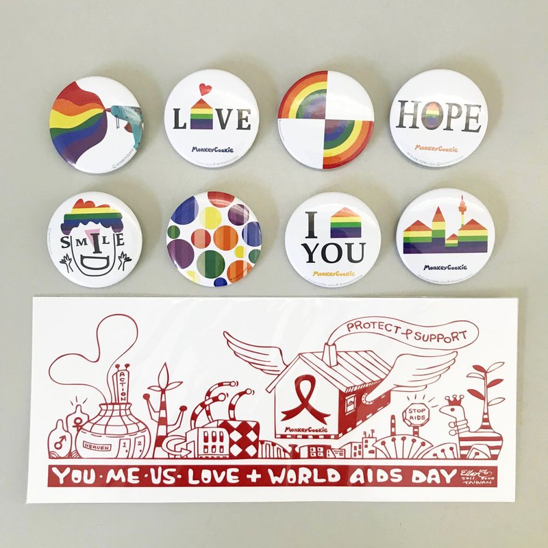 彩虹系列组- 缤纷明信片1入+胸章8入 - 胸针 - 其他金属 多色