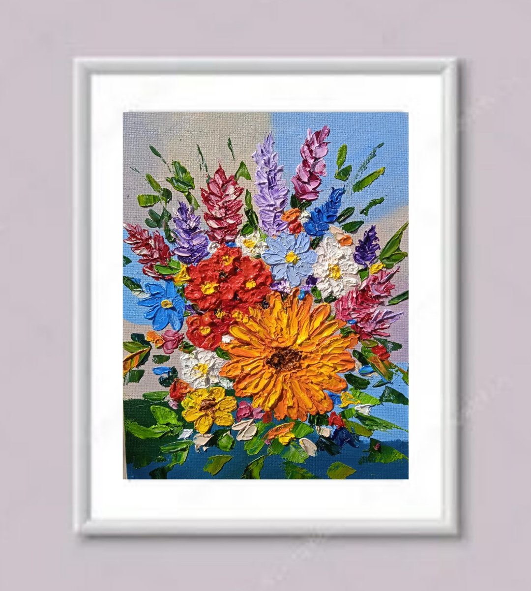 油画鲜艳的花朵洋甘菊向日葵Impasto艺术微型15x20厘米 - 墙贴/壁贴 - 其他金属 多色