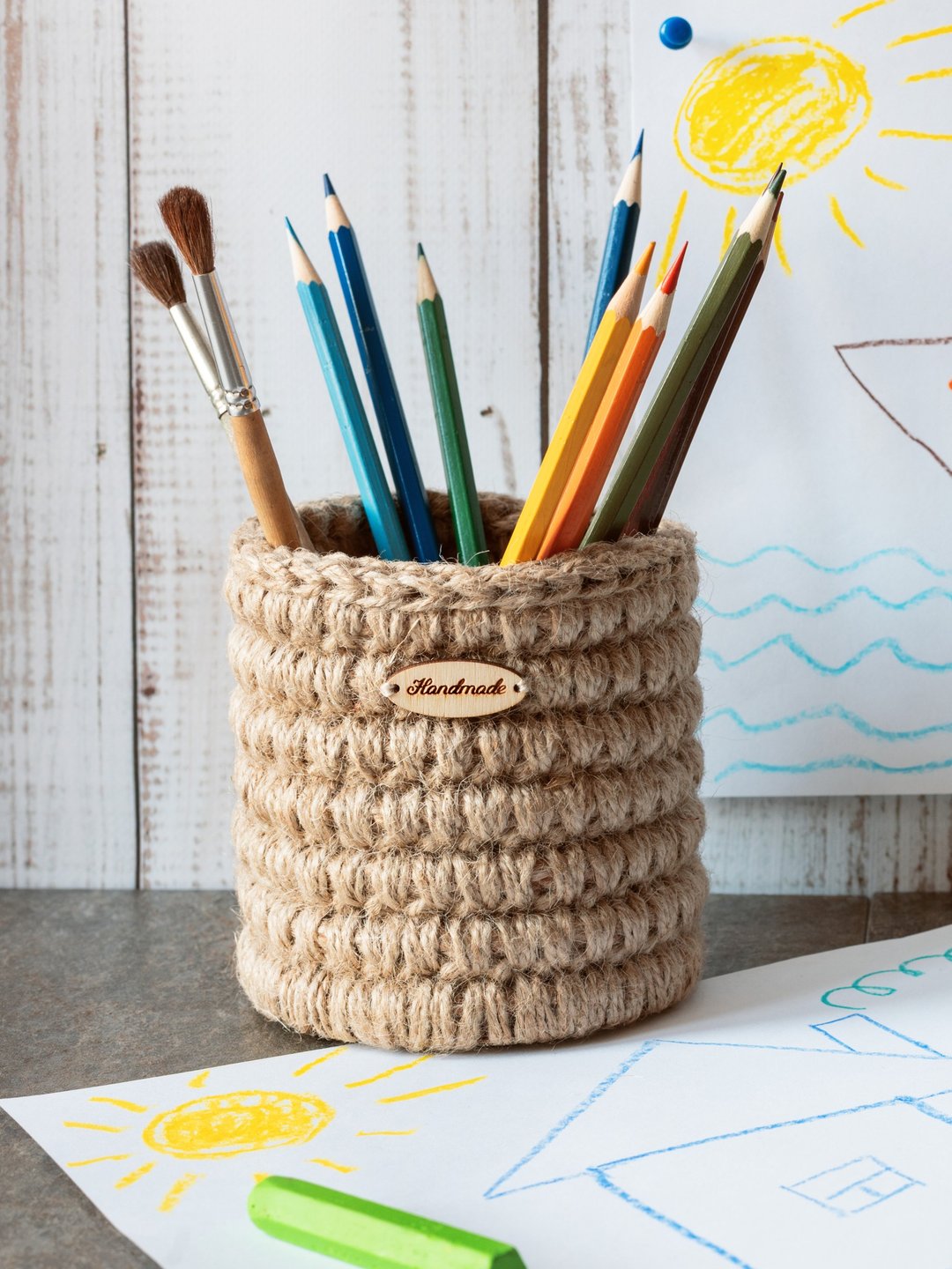 Organizer for storing pencils, cosmetics, eco-friendly, cozy children's room - 收纳用品 - 其他材质 咖啡色
