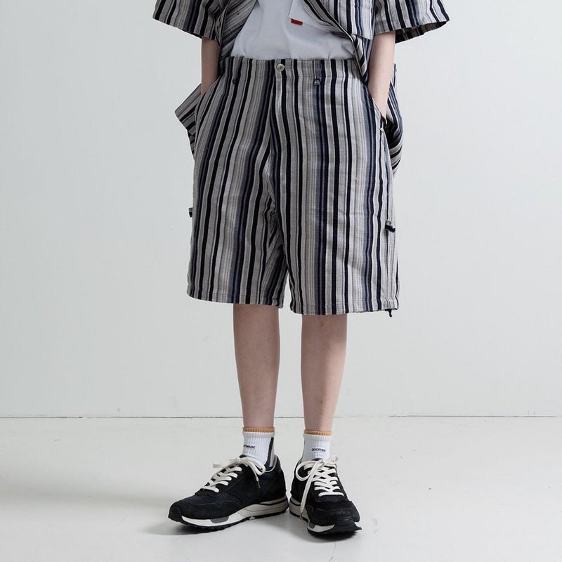 Golden hour-Shorts亚麻面料宽松短裤 复古日式条纹色 5分裤 - 男士短裤 - 棉．麻 