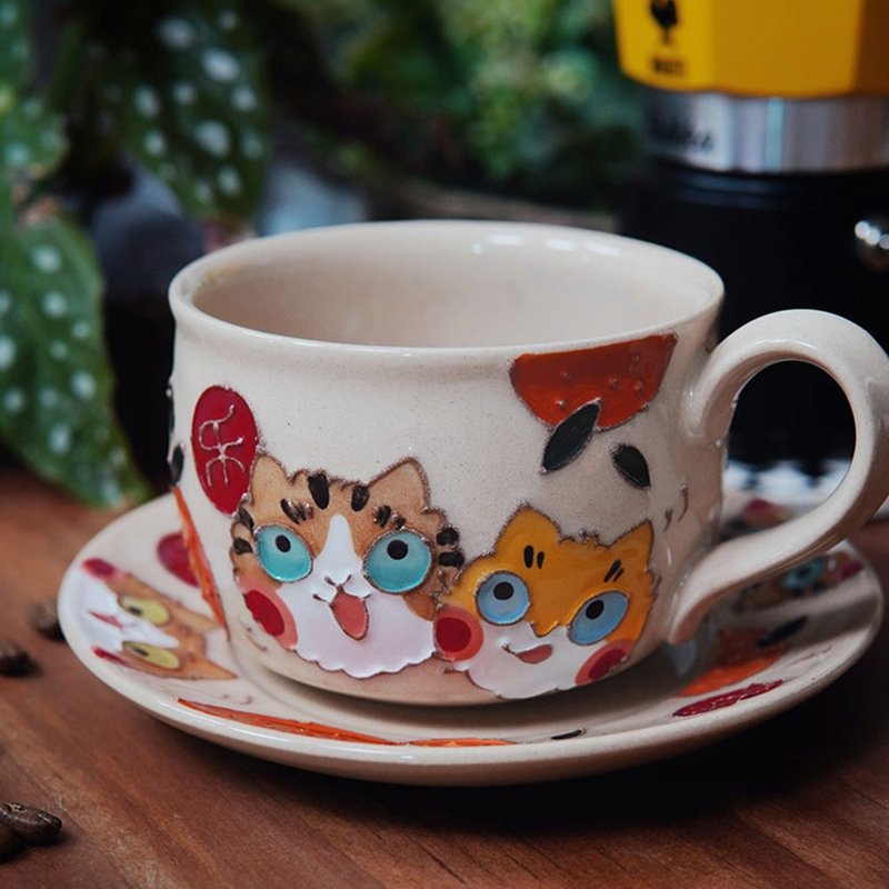 喜樂貓手繪陶瓷杯 / 日式可愛馬克杯 / 原創小眾定制禮物 - 咖啡杯/马克杯 - 瓷 多色