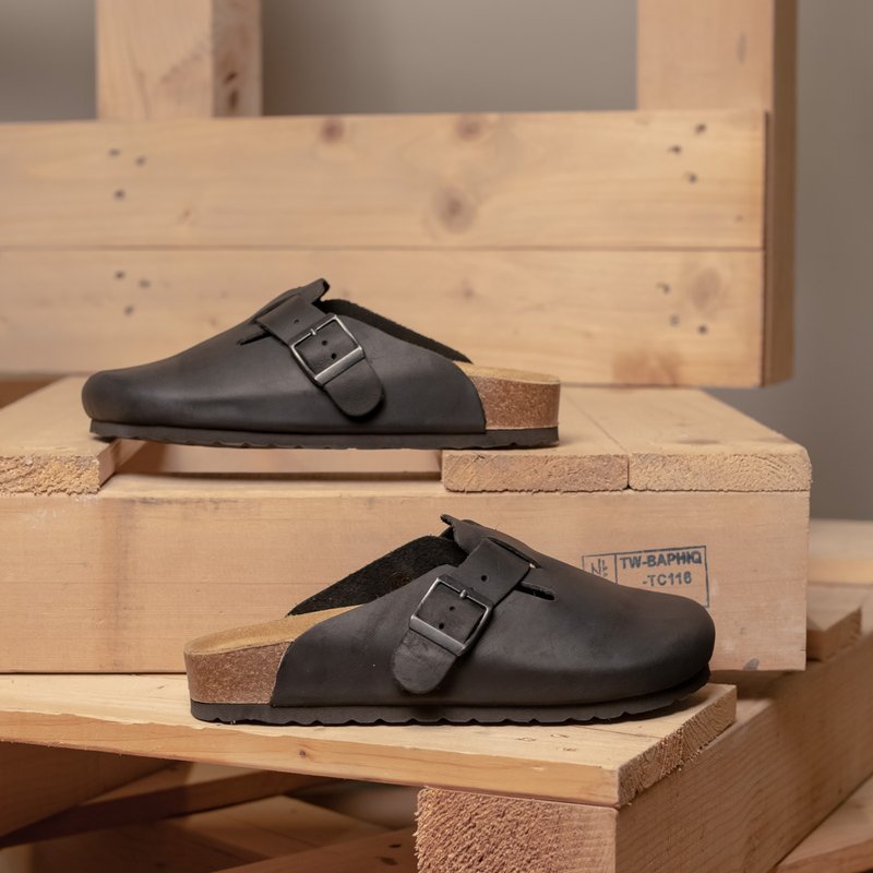 包头勃肯_疯马黑 35-45码 男版卖场 - 拖鞋 - 真皮 黑色