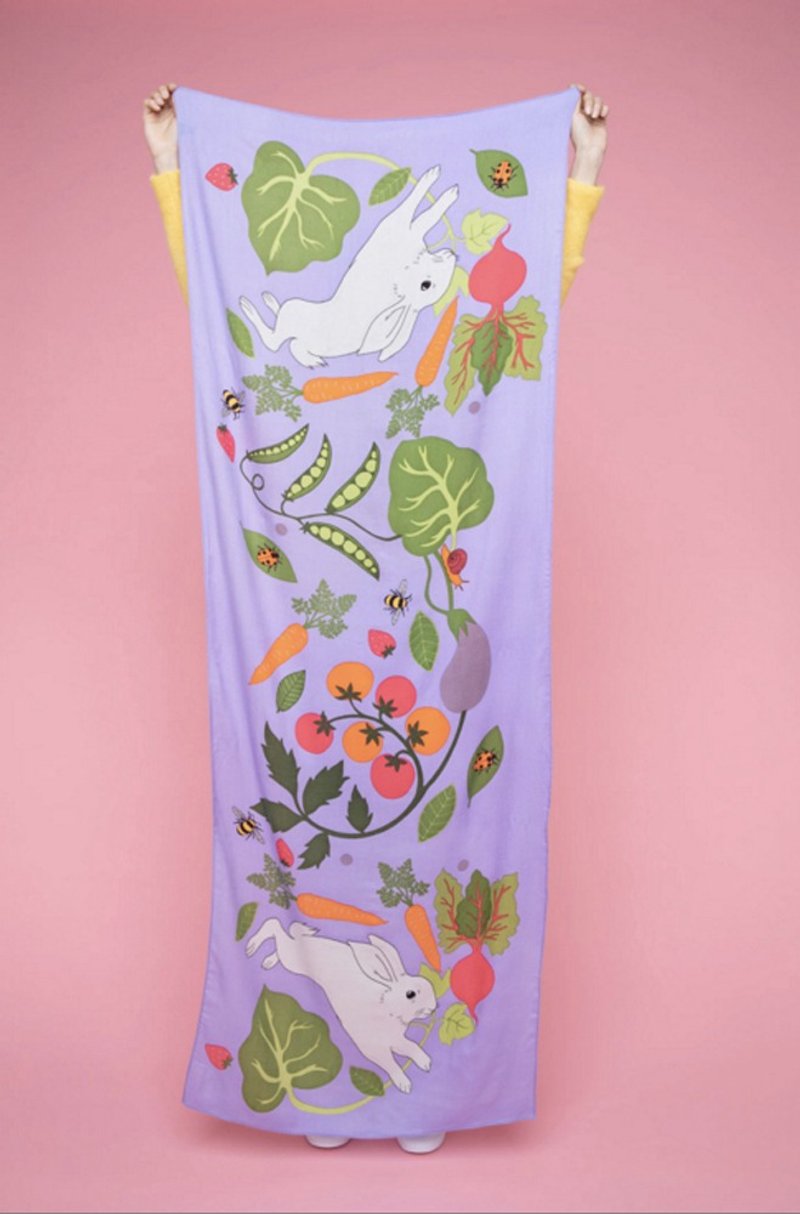 【绝版特惠】蔬果田园小白兔子羊毛混丝围巾 - 围巾/披肩 - 羊毛 紫色