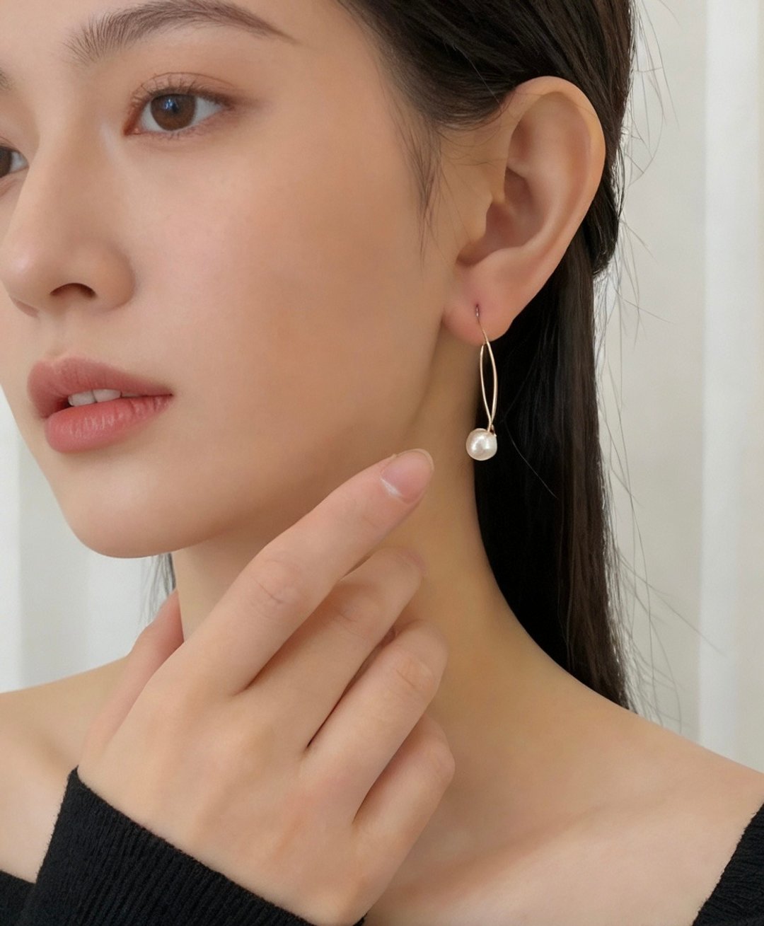 温柔波光18K金淡水珍珠耳勾两戴耳环淡水珍珠饰品天然珍珠耳环 - 耳环/耳夹 - 珍珠 金色