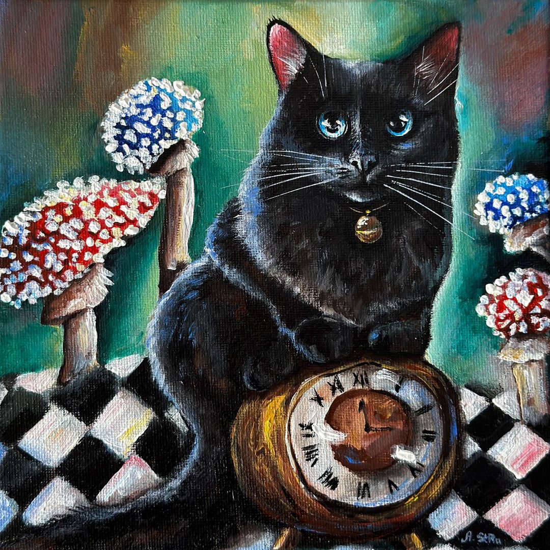 黑猫原画,神秘猫画,猫肖像,猫挂 - 墙贴/壁贴 - 棉 黑色