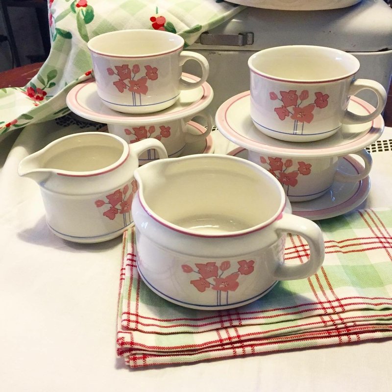 英国制 Staffordshire粉色系复古牛奶壶/糖壶 - 茶具/茶杯 - 瓷 
