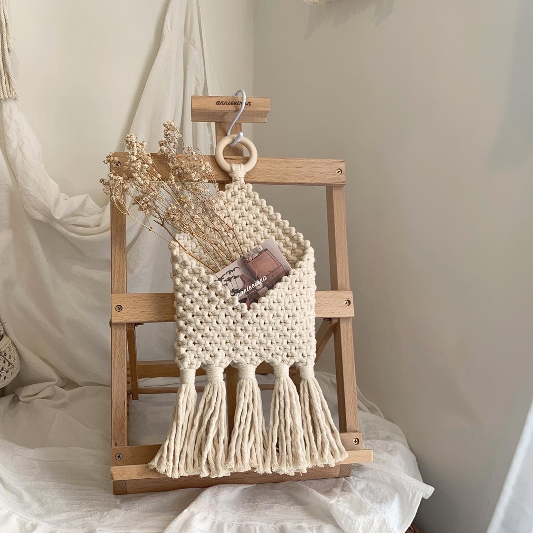Macrame 手工 编织 信件 小物 信封收纳袋  挂饰 - 摆饰 - 棉 白色