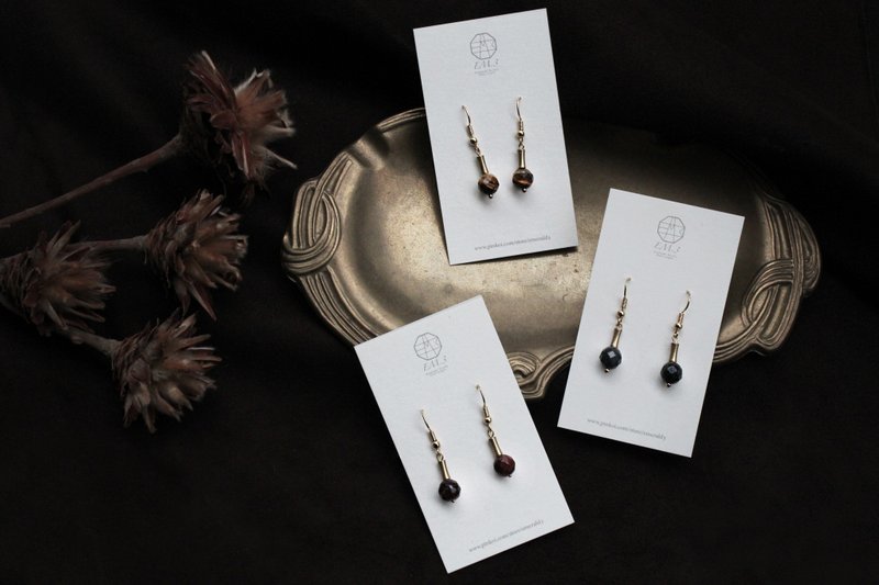 闪烁-8MM球虎眼切割垂吊耳环 / 可夹式 - 耳环/耳夹 - 水晶 咖啡色