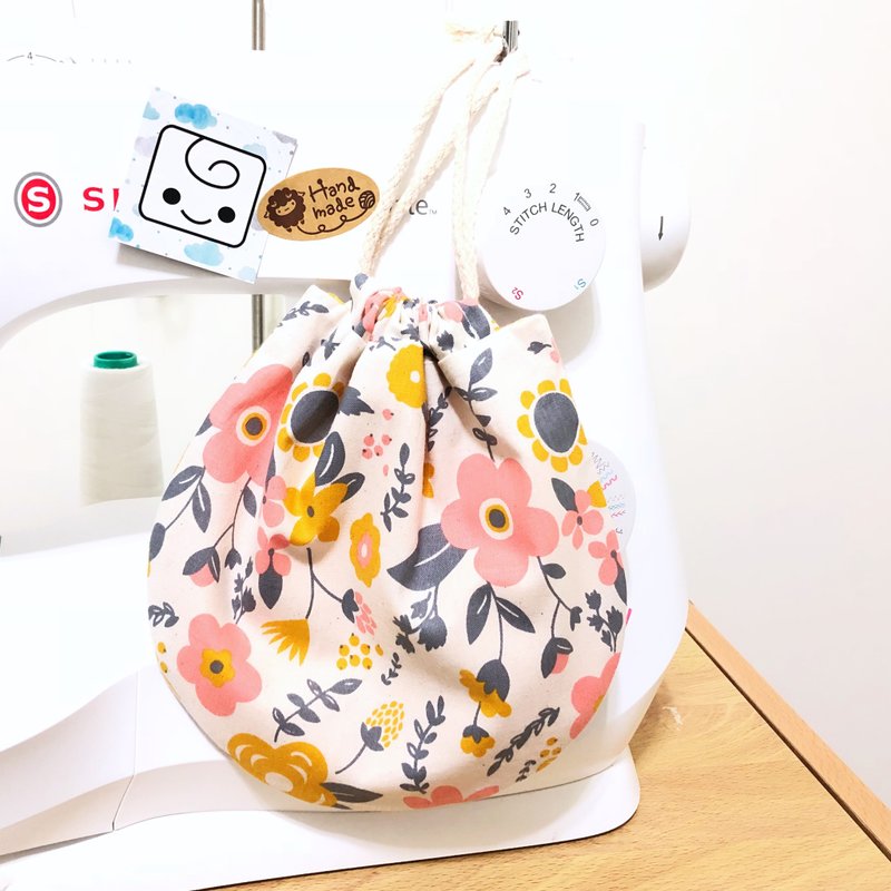 秋天的香气/可爱圆圆束口提袋(中)收纳口罩.随身消毒液.各式小物 - 其他 - 棉．麻 橘色