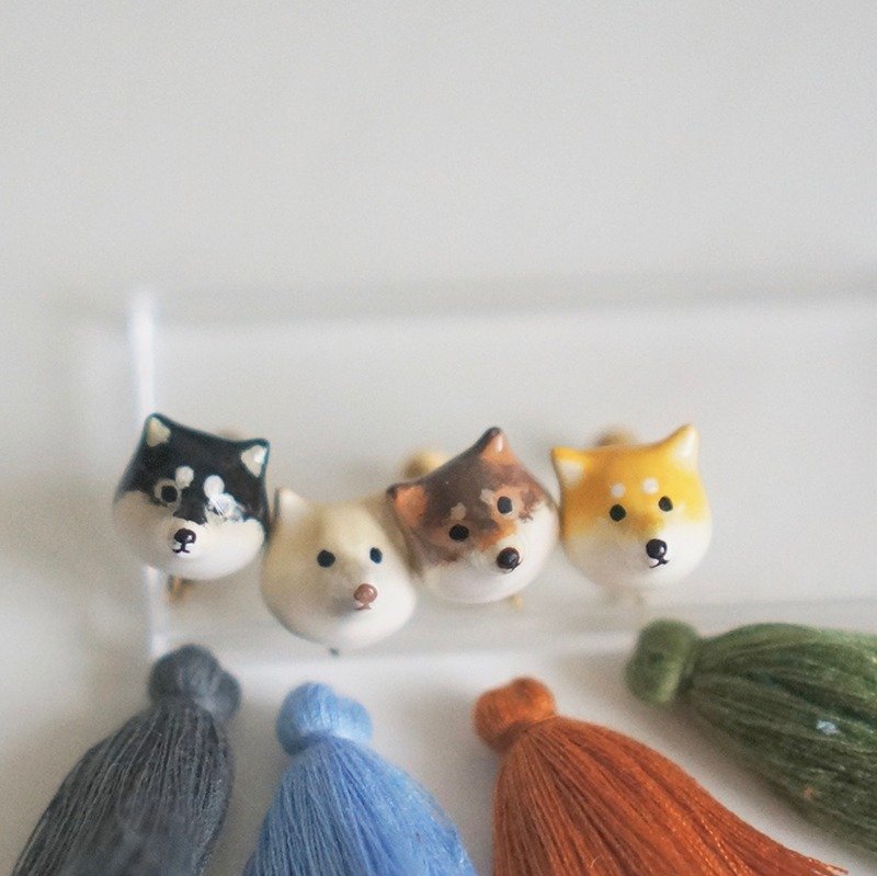 ［独角森林］白色柴犬 单只耳夹／耳针 - 耳环/耳夹 - 其他材质 