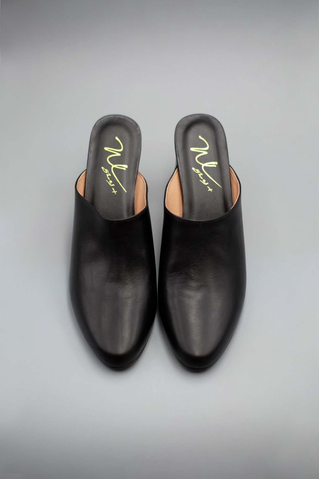 Mules Heels (极致黑) Black 中高跟穆勒 | WL - 穆勒鞋 - 真皮 黑色