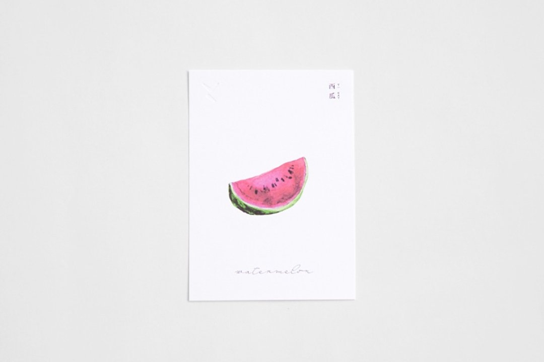 【+t企划】水果明信片-西瓜半颗 - 卡片/明信片 - 纸 白色