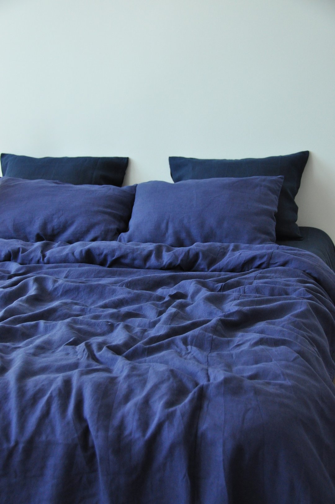 Indigo linen pillowcase / Blue pillow cover / Euro, American, Taiwan size - 寝具 - 亚麻 蓝色