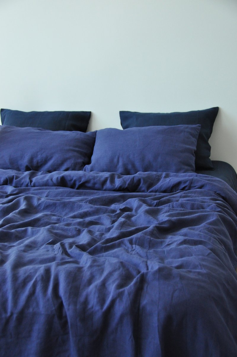Indigo linen pillowcase / Blue pillow cover / Euro, American, Taiwan size - 寝具 - 亚麻 蓝色