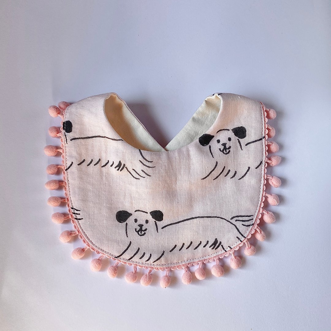 Doggy gauze tie dog pattern - 围嘴/口水巾 - 棉 粉红色