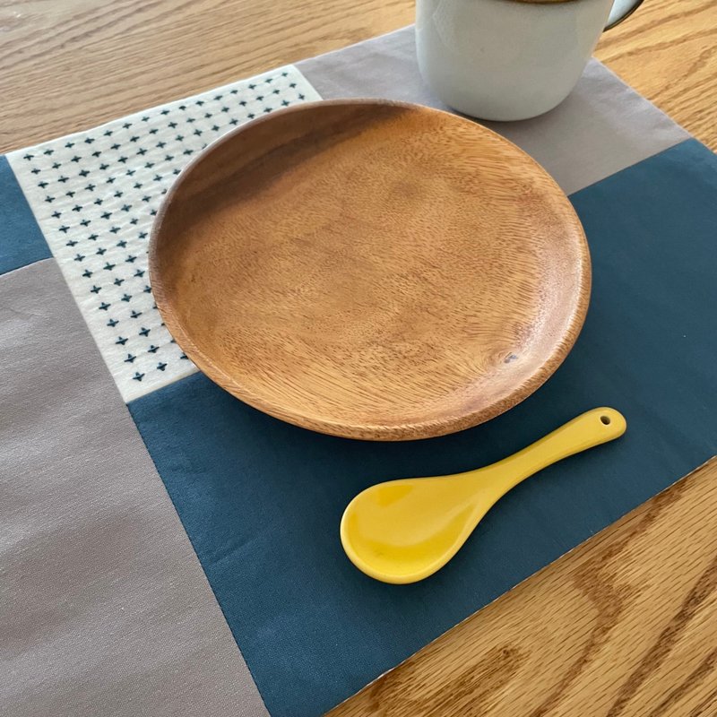 Sashiko 餐垫双面拼布格纹餐具餐具刺绣简约布可水洗 - 餐垫/桌巾 - 棉．麻 蓝色