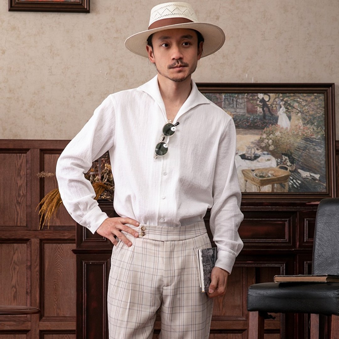 SOARIN纯棉纹理温莎领素面休闲衬衫(2321C72) - 男装衬衫 - 棉．麻 白色