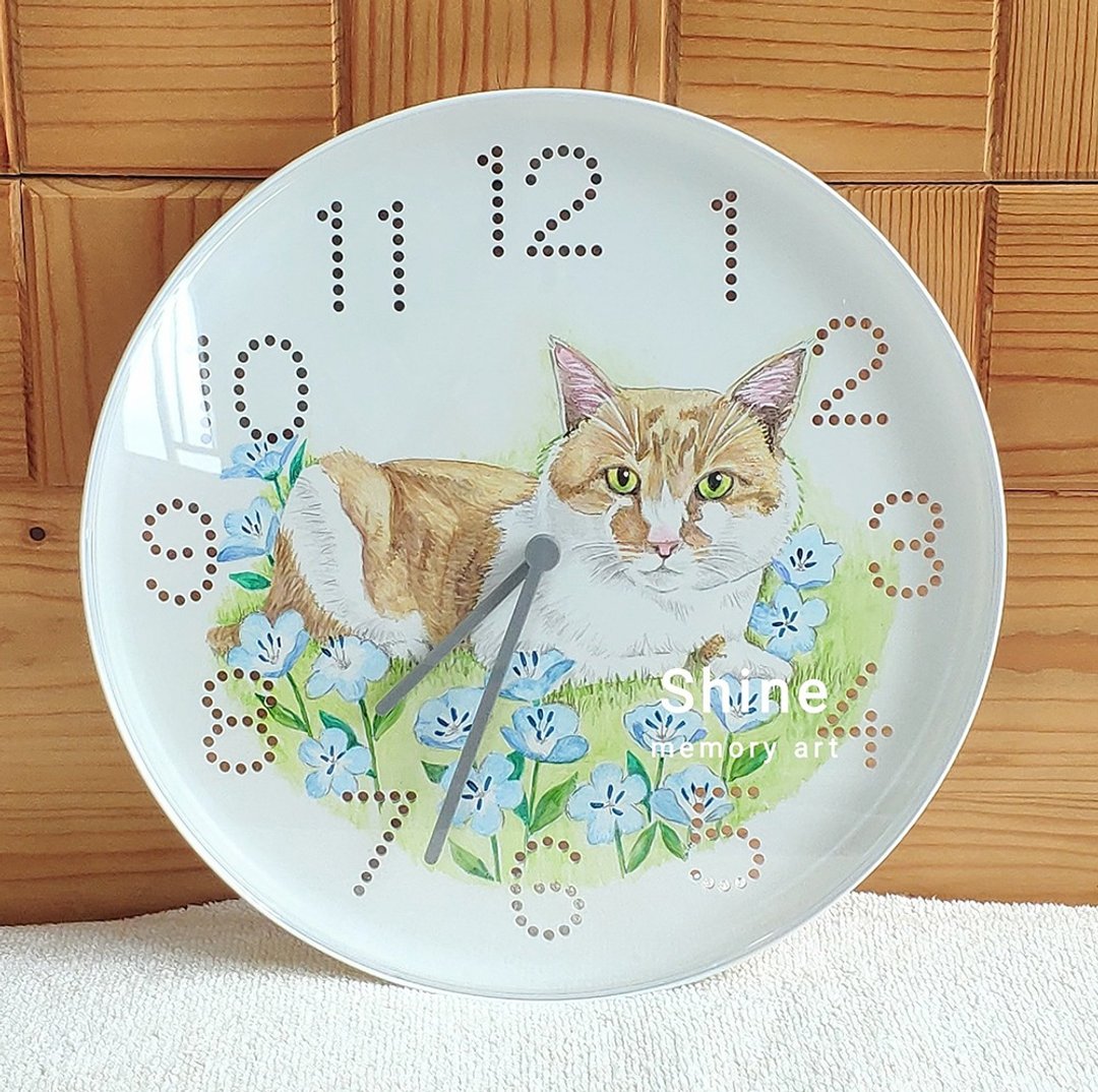 【定制】手绘宠物猫猫挂墙时钟-一只|纪念 礼物 毛小孩 - 订制画像 - 塑料 