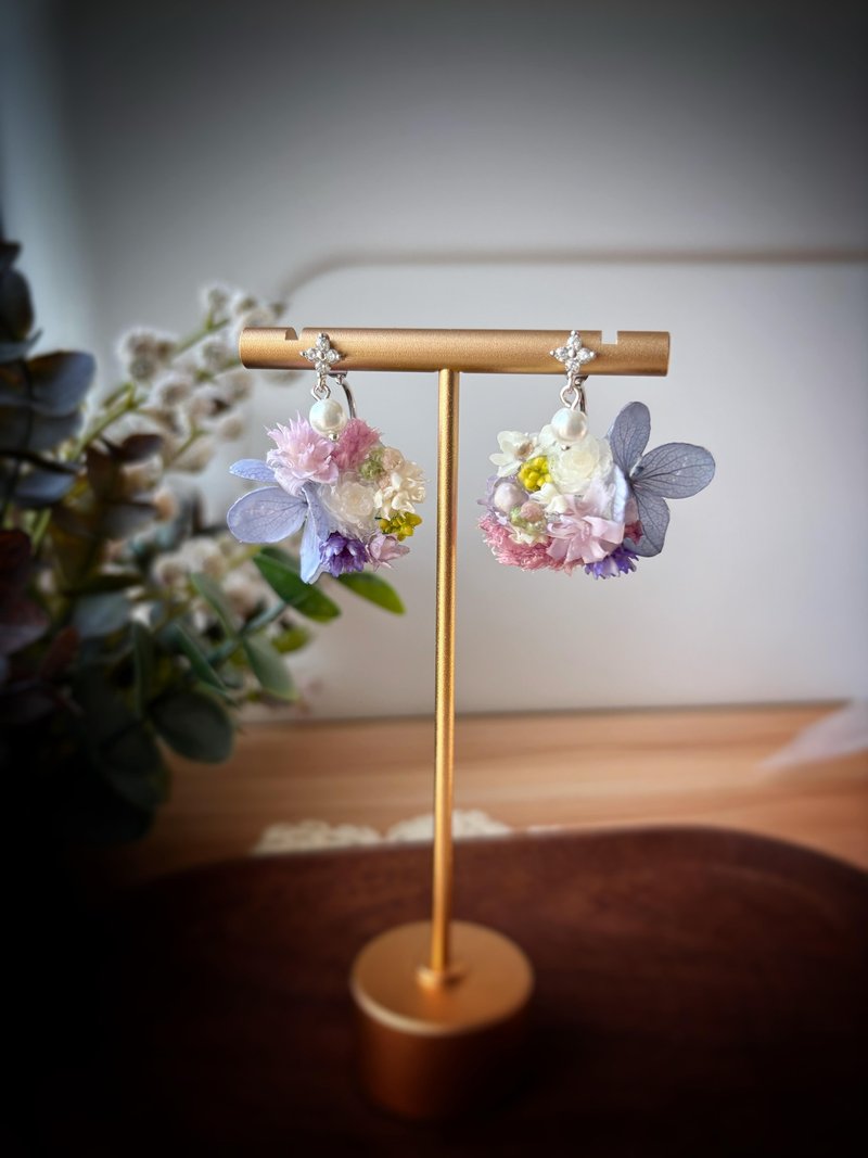 粉红白花短耳环 - 耳环/耳夹 - 植物．花 紫色