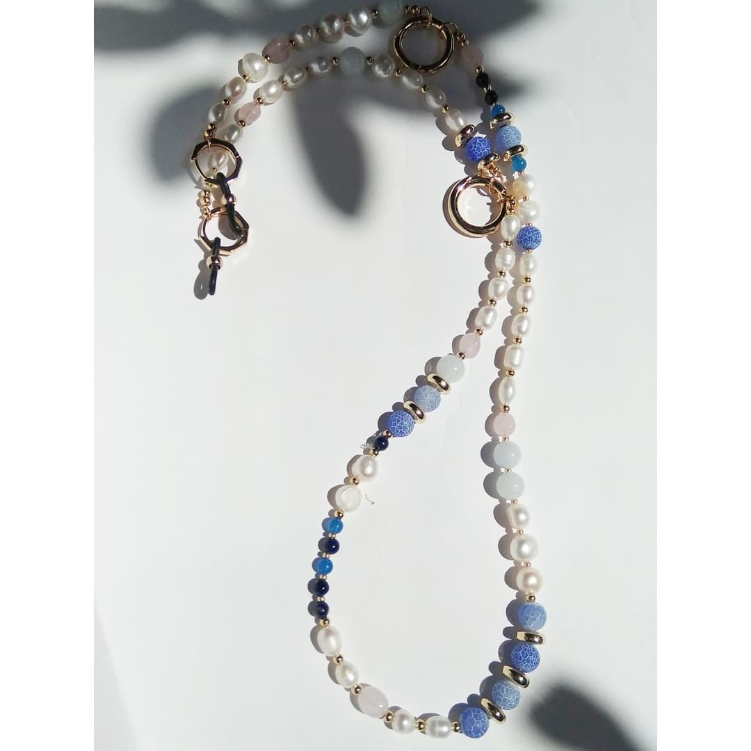 Eyeglasses and mask multifuncional Chaín  holder with natural pearls and gems Ch - 墨镜 - 宝石 多色