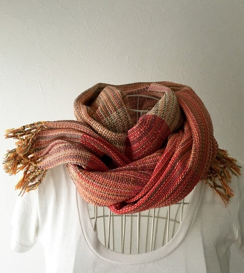 [Cotton & wool: All season] hand-woven stall "Pink & Yellow" - 丝巾 - 棉．麻 粉红色