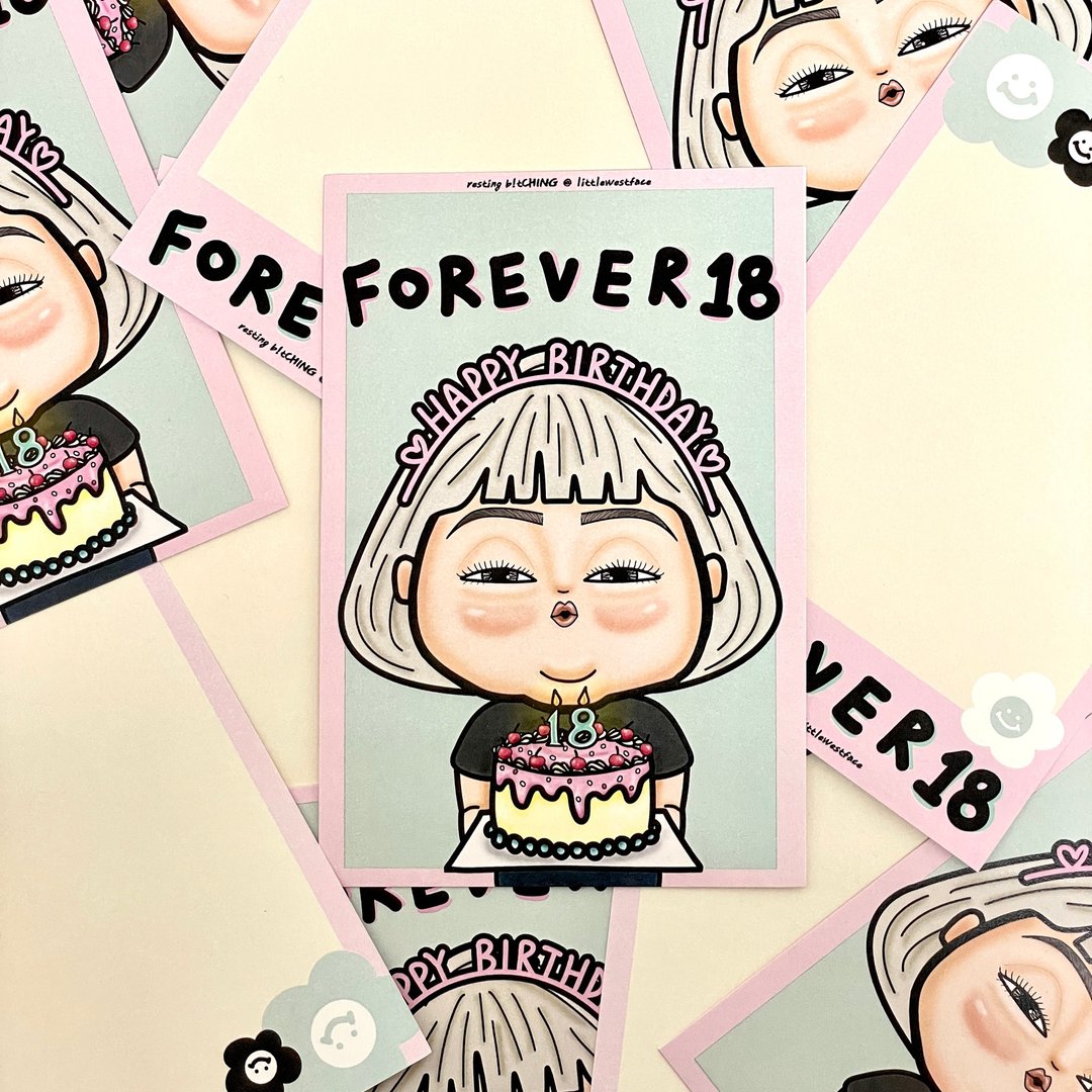 小西面明信片 - 生日卡 FOREVER 18 - 卡片/明信片 - 纸 粉红色