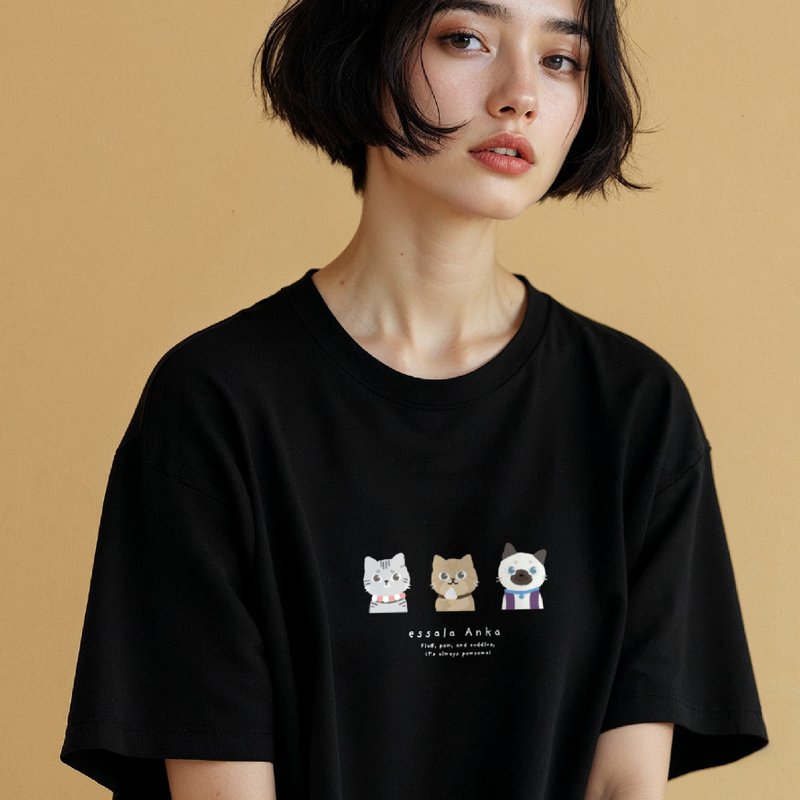 Essala T-Shirt 可爱猫咪图案T恤 - Anka04 - 女装 T 恤 - 棉．麻 黑色