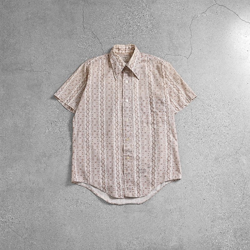 Vintage美式复古衬衫 / 古巴领衬衫、夏季古着衬衫、复古尖领衬衫 - 男装衬衫 - 其他材质 卡其色