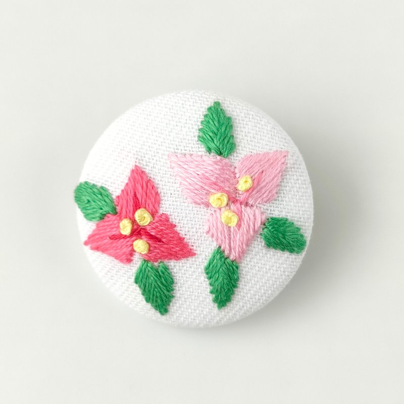 九重葛迷你刺绣胸针 - 胸针 - 棉．麻 粉红色