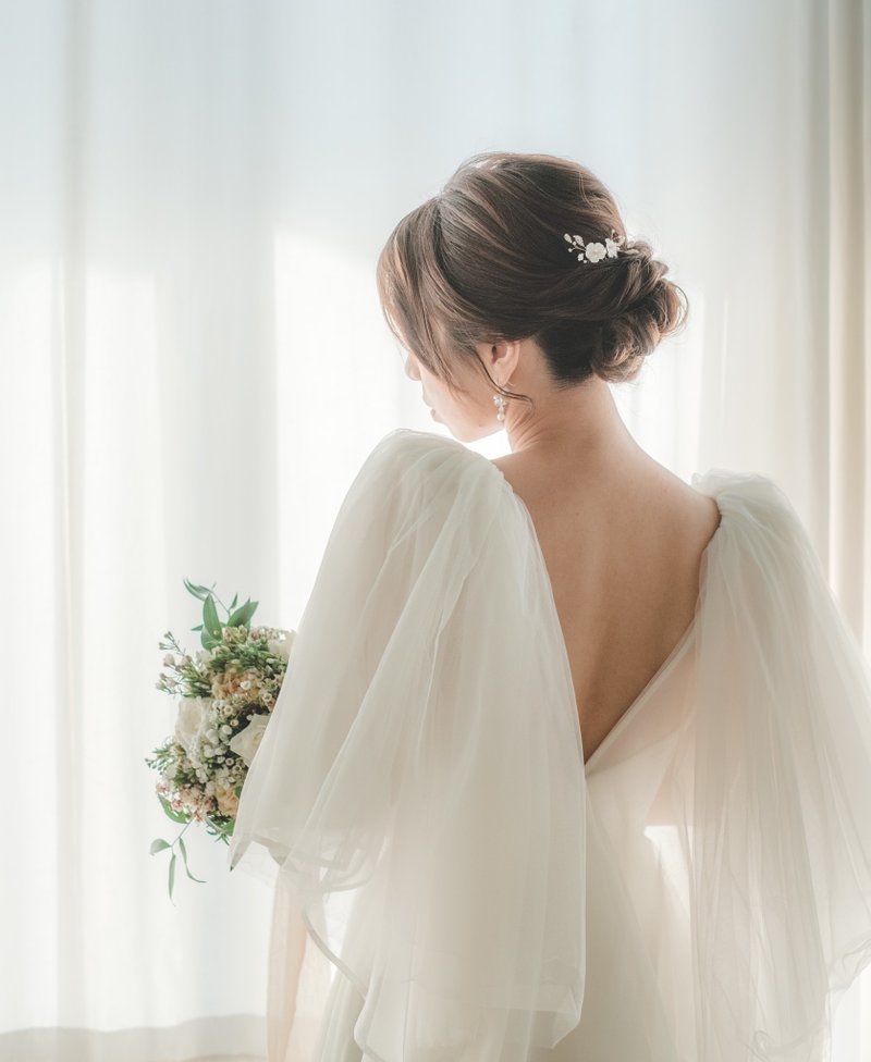 樱花双花头饰/樱花/手染布花/头饰/新娘饰物 - 发饰 - 水晶 粉红色